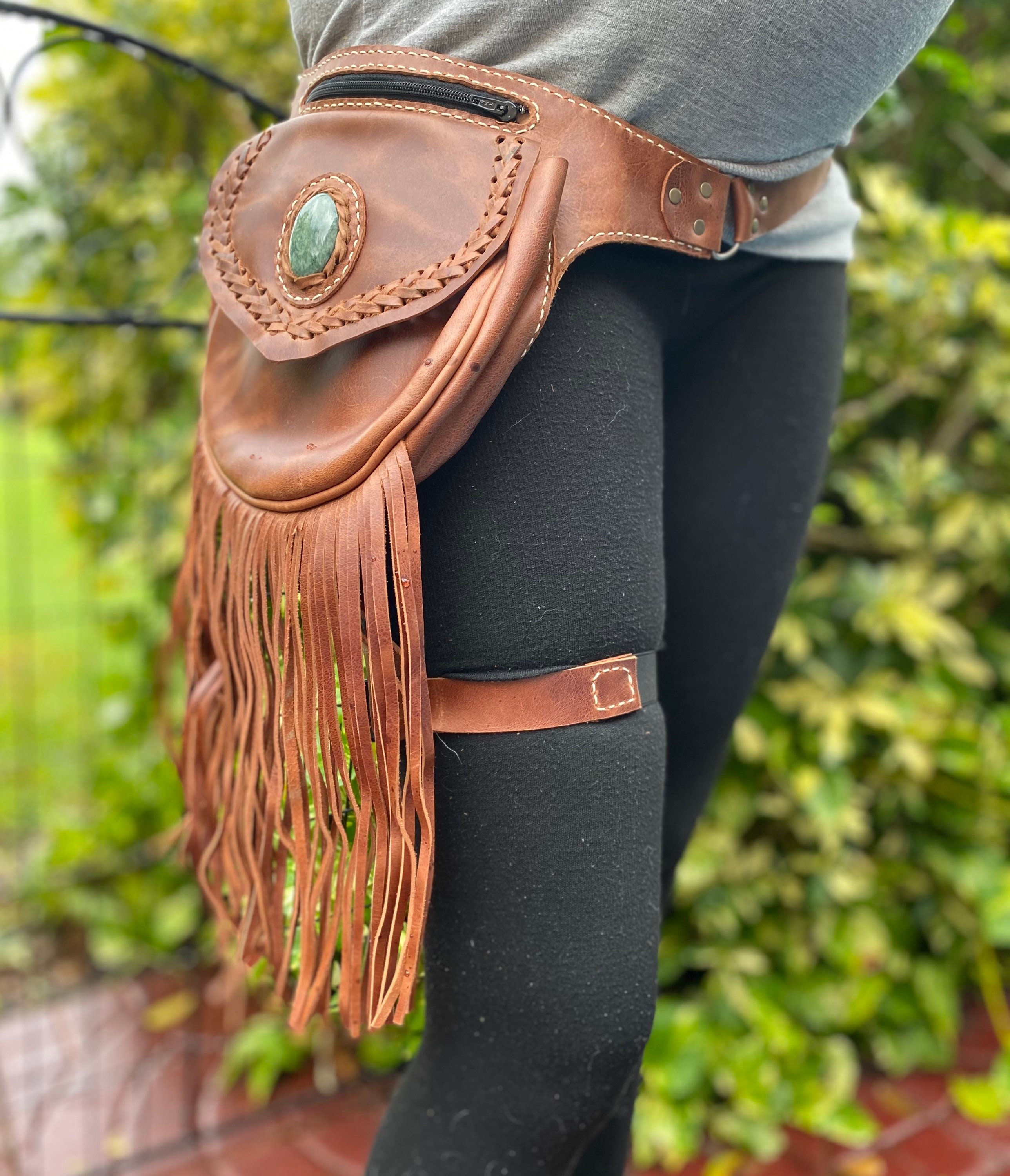 Artisanal Leather Boho Fannypack, Festival Utility Belt With