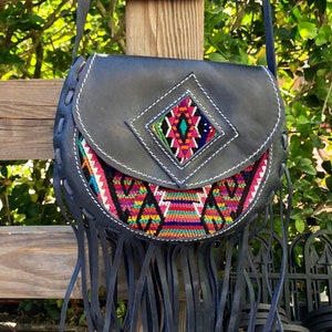 handmade leather crossbody bag, boho style with fringes/ fringes leather bag/ handmade leather crossbody with fringes