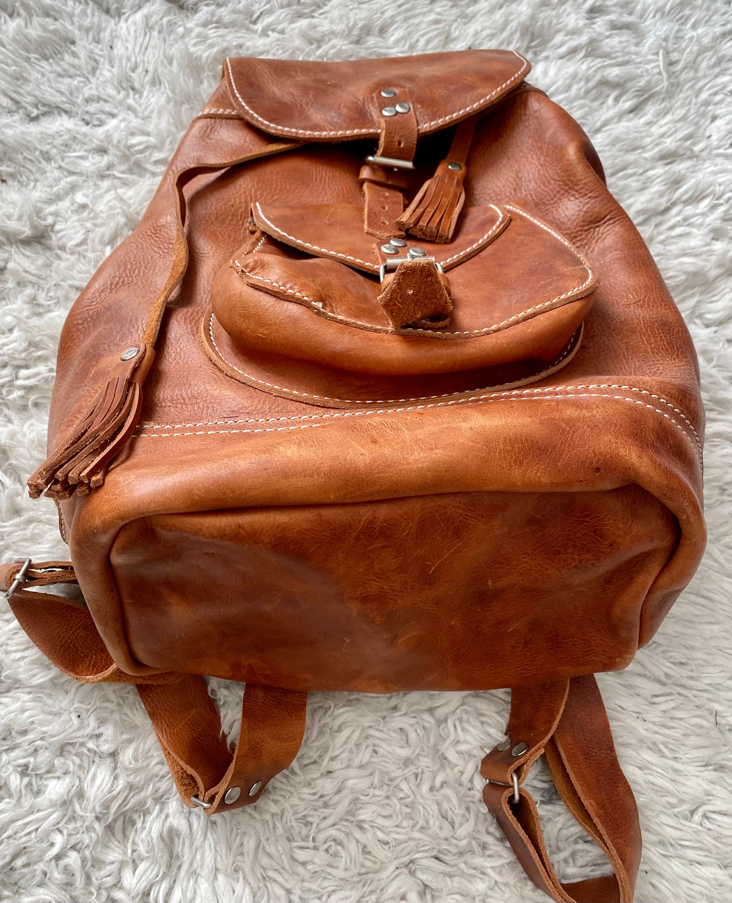 Mexico Guatemala Woven Leather Trim Backpack Embroidered Drawstring Bag Brown Mexican Embroidered Leather Backpack - Etsy main image 2