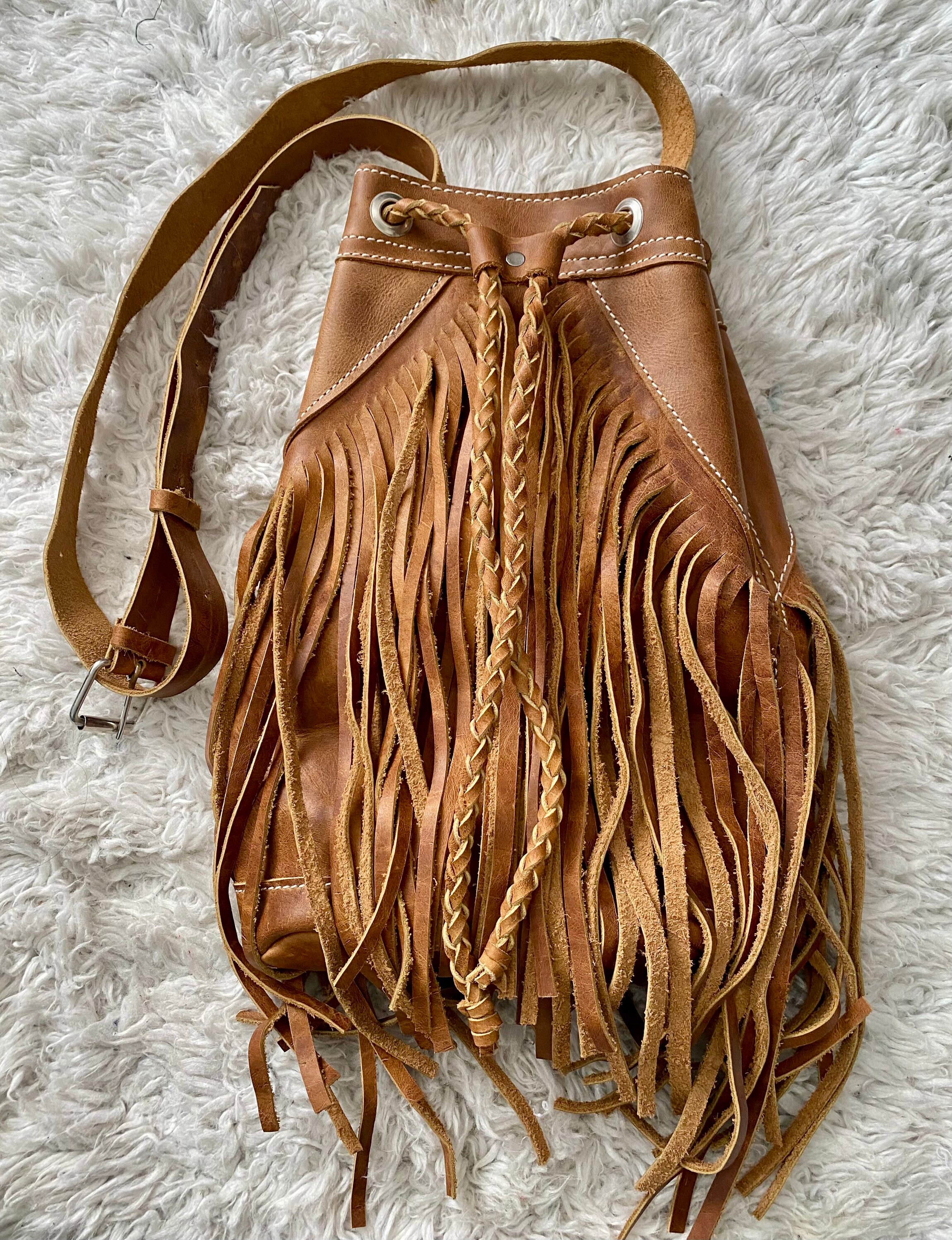 Handmade Leather Bucket Bag/ Leather Bucket Bag/ Boho Bucket