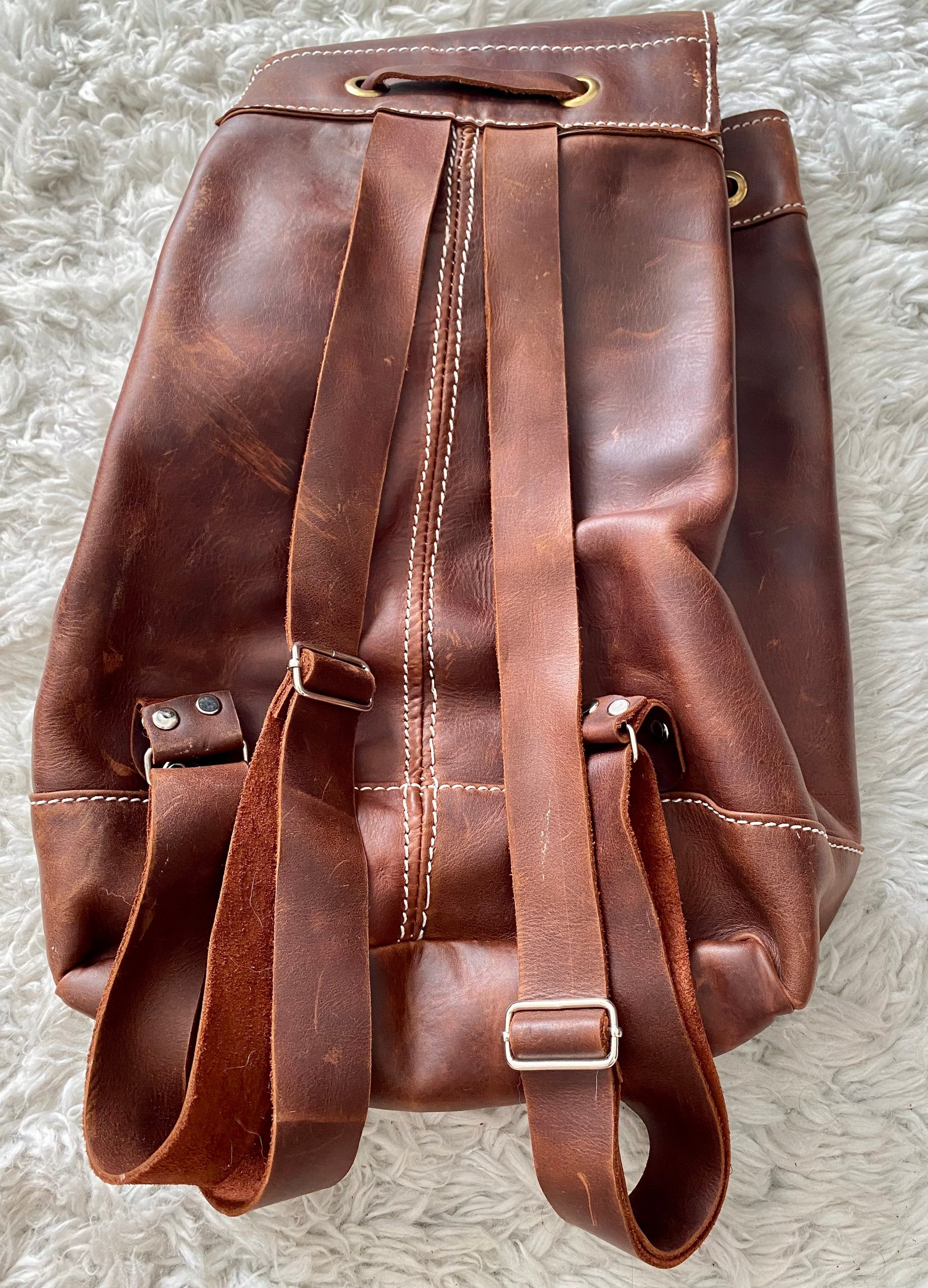 Handmade Brown Leather Backpack, Embroidered Guatemalan  display picture 1
