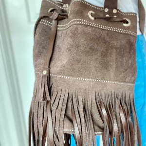 Handmade leather bucket bag/ leather bucket bag/ boho bucket bag/ fringe bucket bag/ fringe leather bucket bag