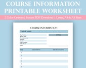 Printable Class Information Worksheet Course Information - Etsy