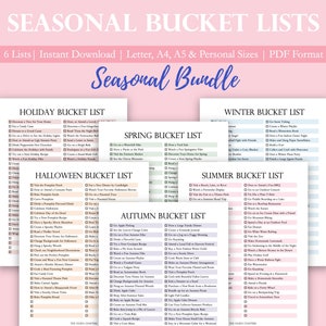 Saisonale Bucket Liste Druckbares Bundle | Urlaubsplaner | Winter | Frühling | Sommer | Herbst | Halloween | Urlaub | Familie | Weihnachtsliste