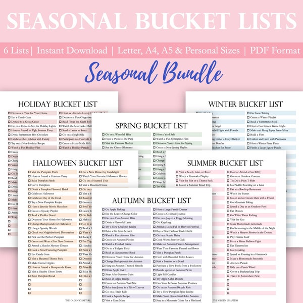 Seasonal Bucket List Printable Bundle | Holiday Planner | Winter | Spring | Summer | Fall | Halloween | Holiday | Family | Christmas List