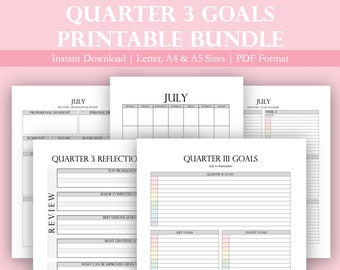 Quarter 3 Goal Printable Bundle | Quarterly Goal Planner | Digital Goal Setting Worksheets | Goal Setting Planner | Goal Printable | Inserts