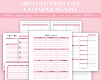 Undated Printable Calendar Bundle | Printable Planner | Daily Planner | A5 Planner Inserts | Productivity Planner | Weekly Planner Printable