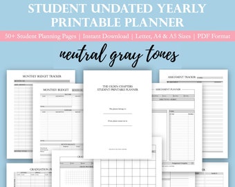 Neutral Printable Student Planner Undated | College Student Planner | Academic Planner | A4 Planner Inserts | Printable Planner Cover