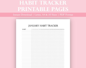 Monthly Habit Tracker Printable | Digital Habit Tracker | Printable Planner Pages | Digital Planner | A5 Planner Inserts | Instant Download