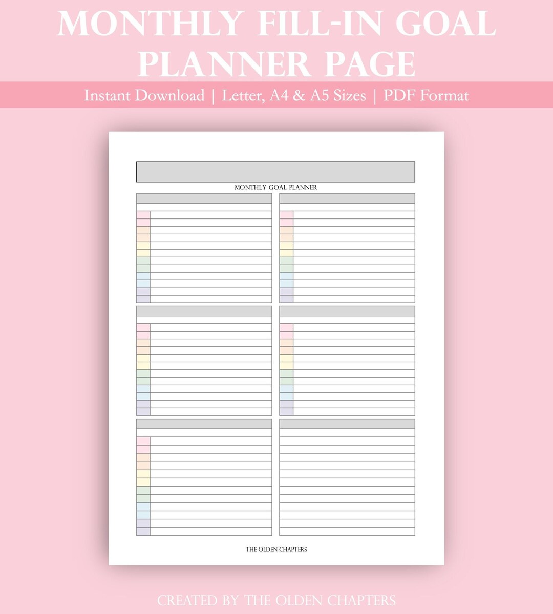 Fill Out Planner Example Monthly Fill-in Goal Planner Printable Page |weekly Planner Goal ...