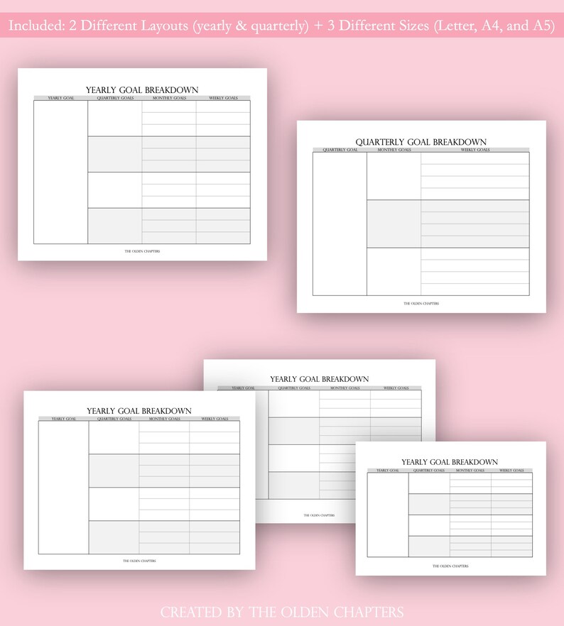 Goal Breakdown Worksheet Yearly Goals Quarterly Goals | Etsy