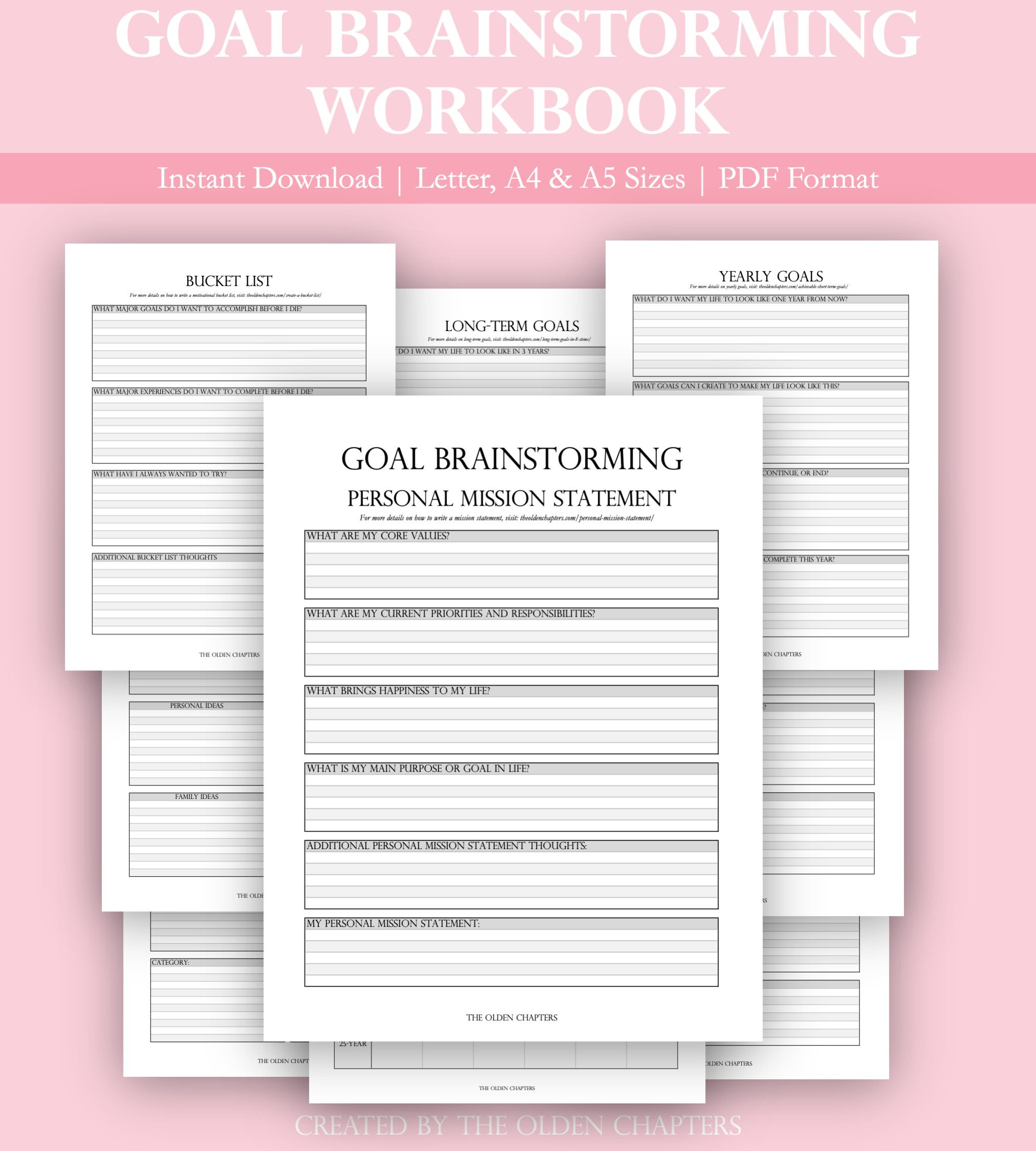 Goal Brainstorming Workbook Printable Goal Setting Workbook Yearly Goals Worksheet Digital Goal