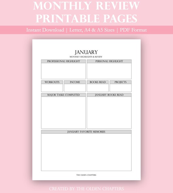 Monthly Review Personal Size Printable Monthly Goal 