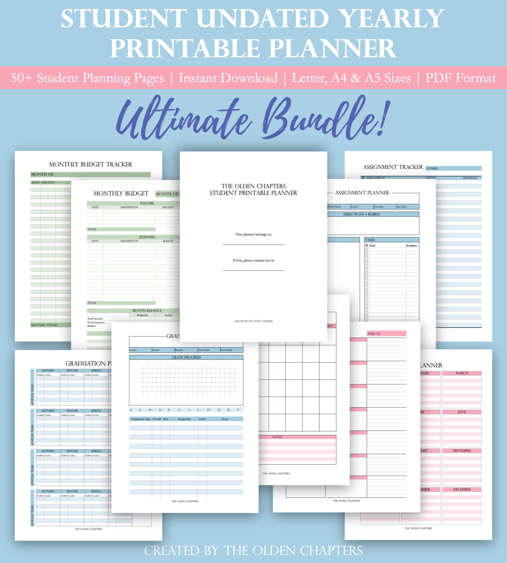 student printable planner undated college student planner etsy
