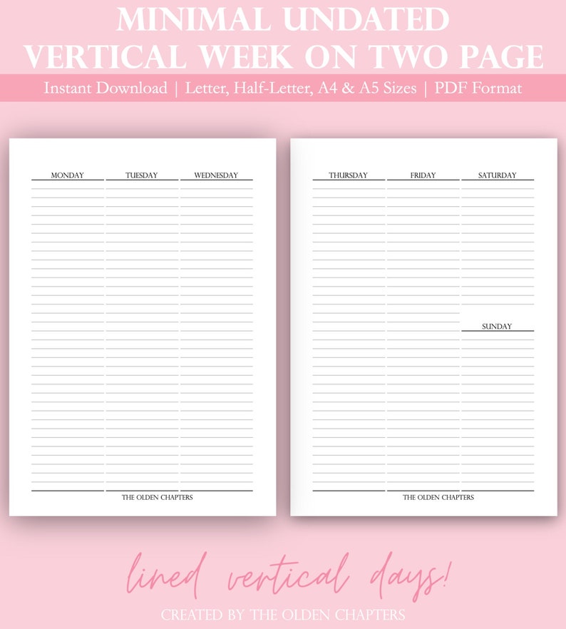 undated printable lined weekly planner page weekly planner etsy