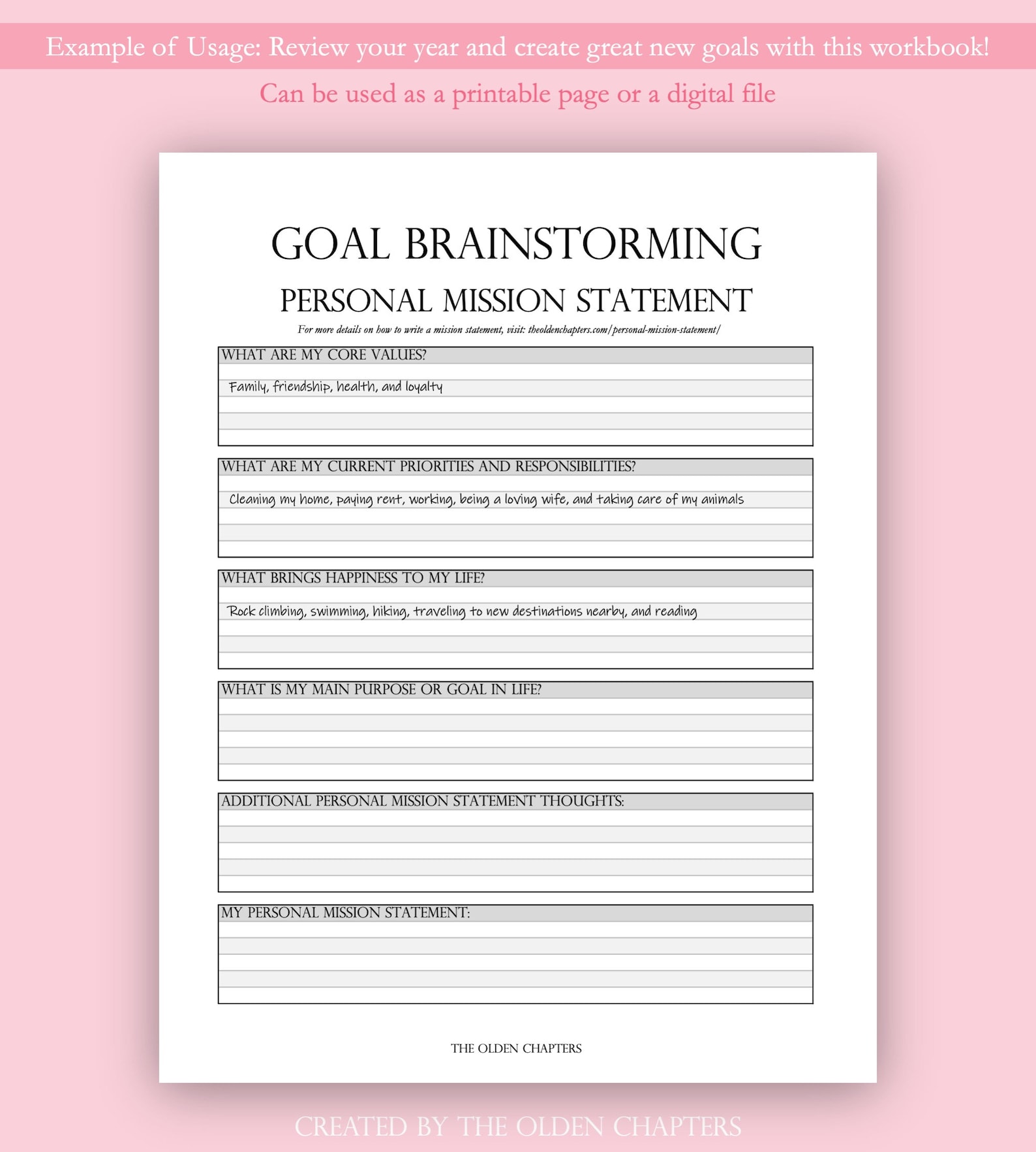 Goal Brainstorming Worksheet Printable Bundle Goal Worksheet Goal Printable Digital Goal Planner