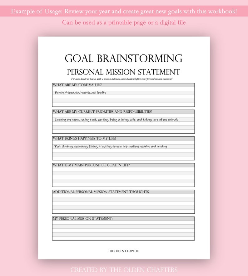 Goal Brainstorming Worksheet Printable Bundle Goal Worksheet | Etsy