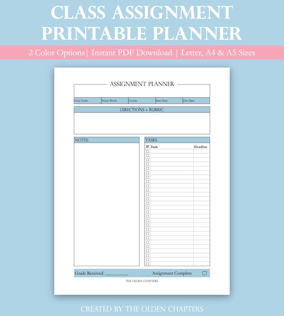 Homework Tracker, Printable Planner, Homework Planner, Assignment Planner,  School Planner, Student Planner A4 and Letter Sizes -  Israel