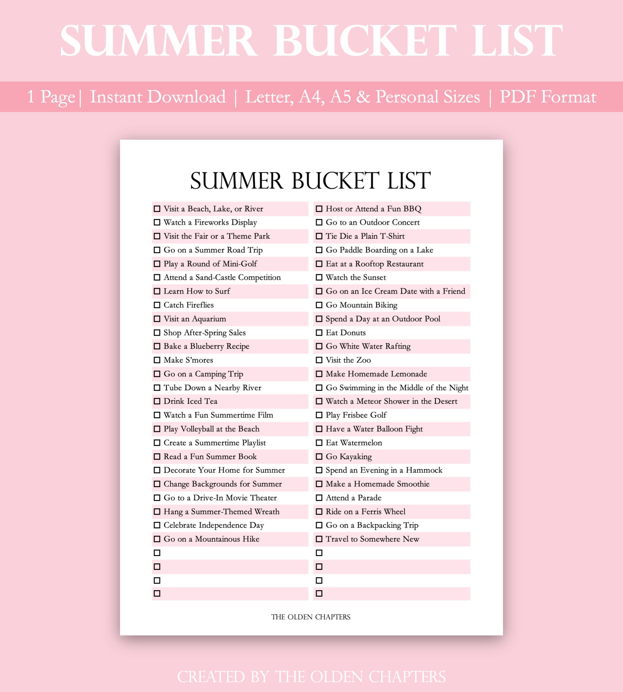 Summer Bucket List Printable Summer Break Activities