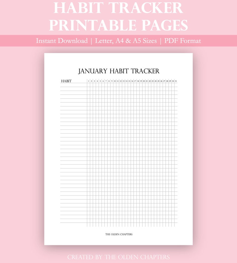 Monthly Habit Tracker Printable Digital Habit Tracker Printable Planner Pages Digital Planner A5 Planner Inserts Instant Download image 1