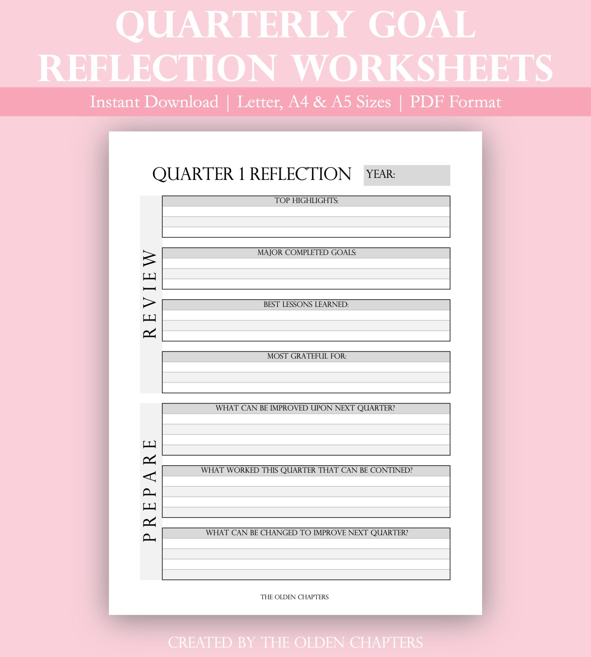 Quarterly Goal Review Printable Worksheets Quarterly Review Etsy