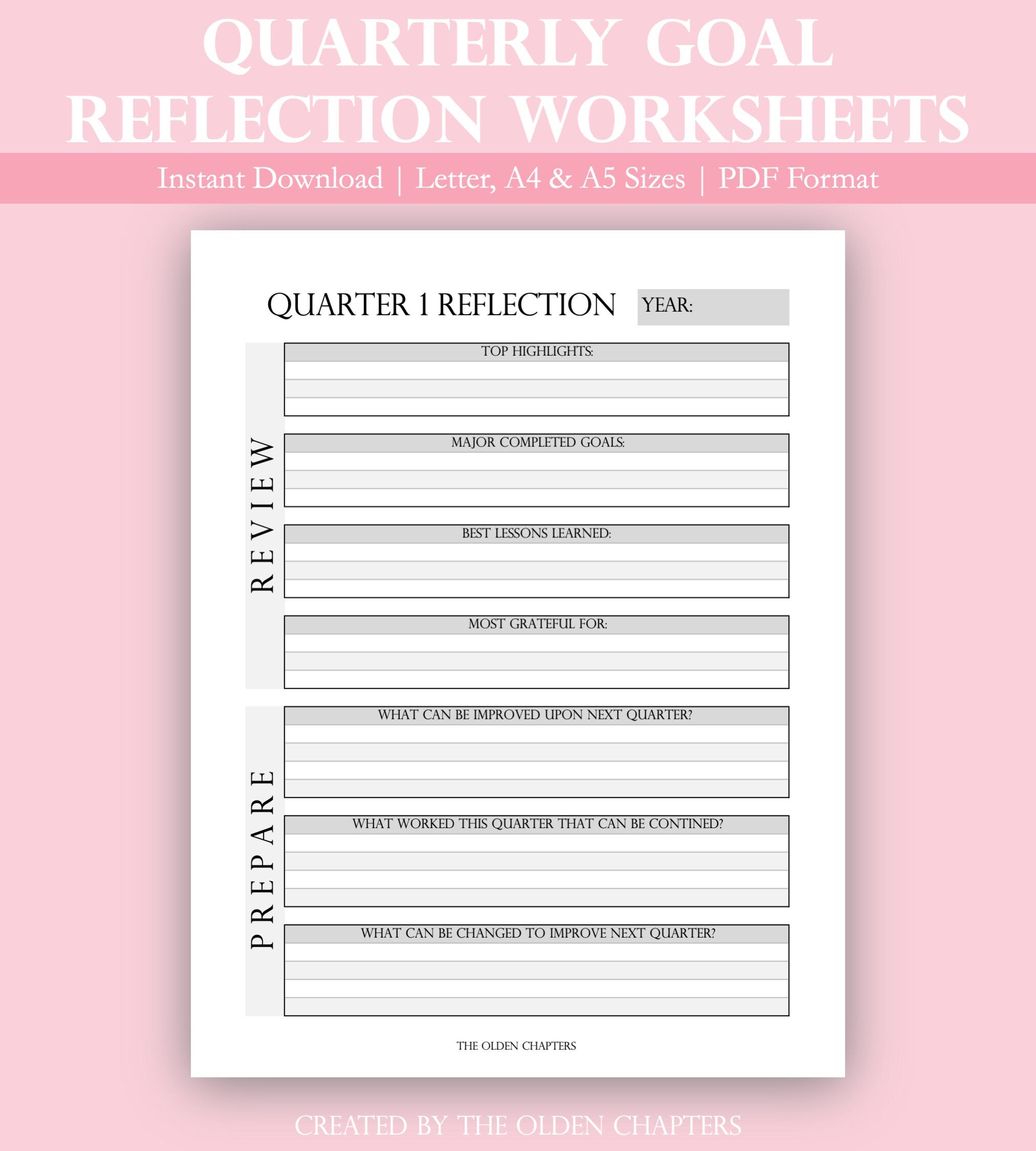 Quarterly Goal Review Printable Worksheets Quarterly Review Etsy