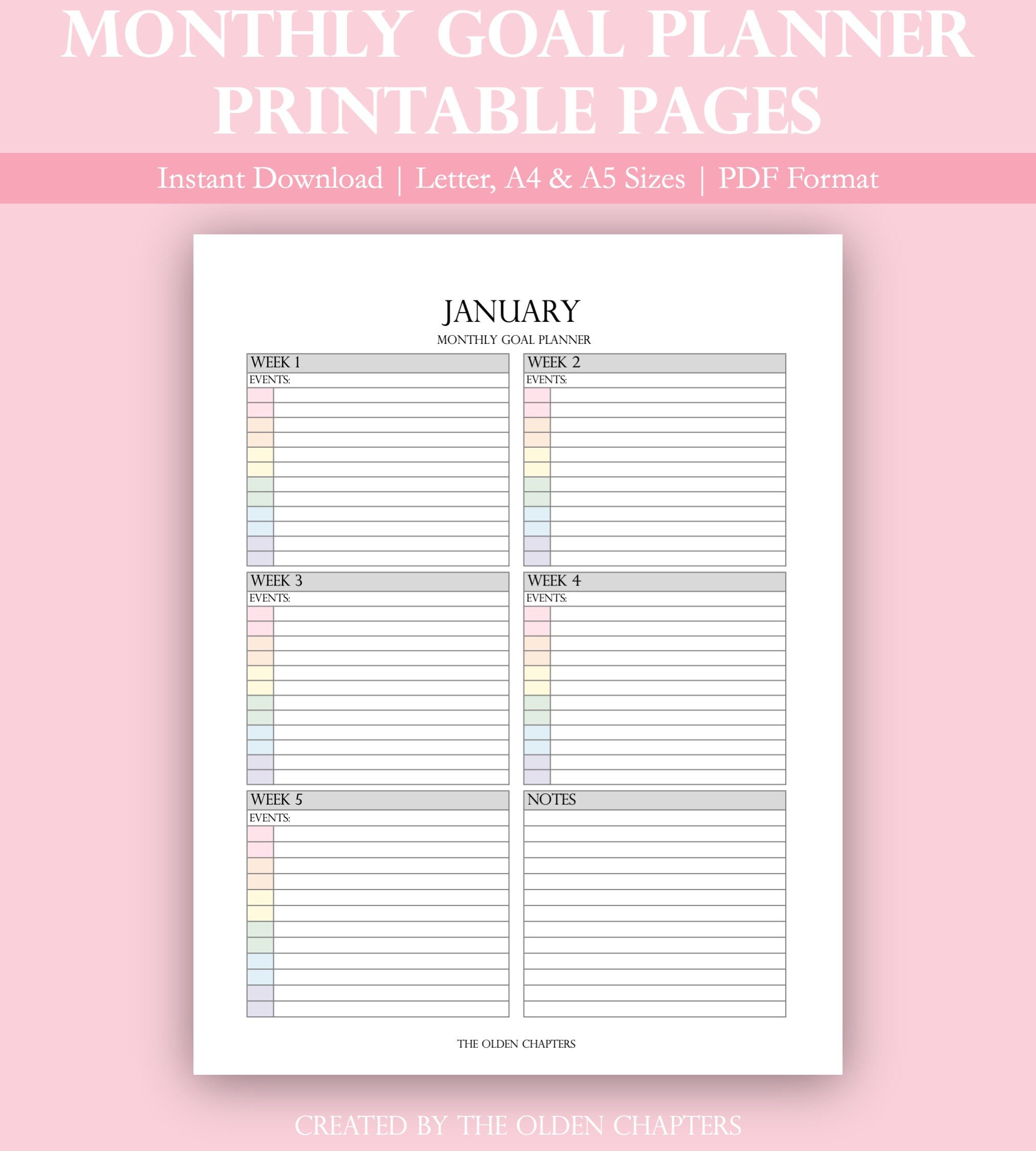 Paper Calendars & Planners Paper & Party Supplies Goal Template A5