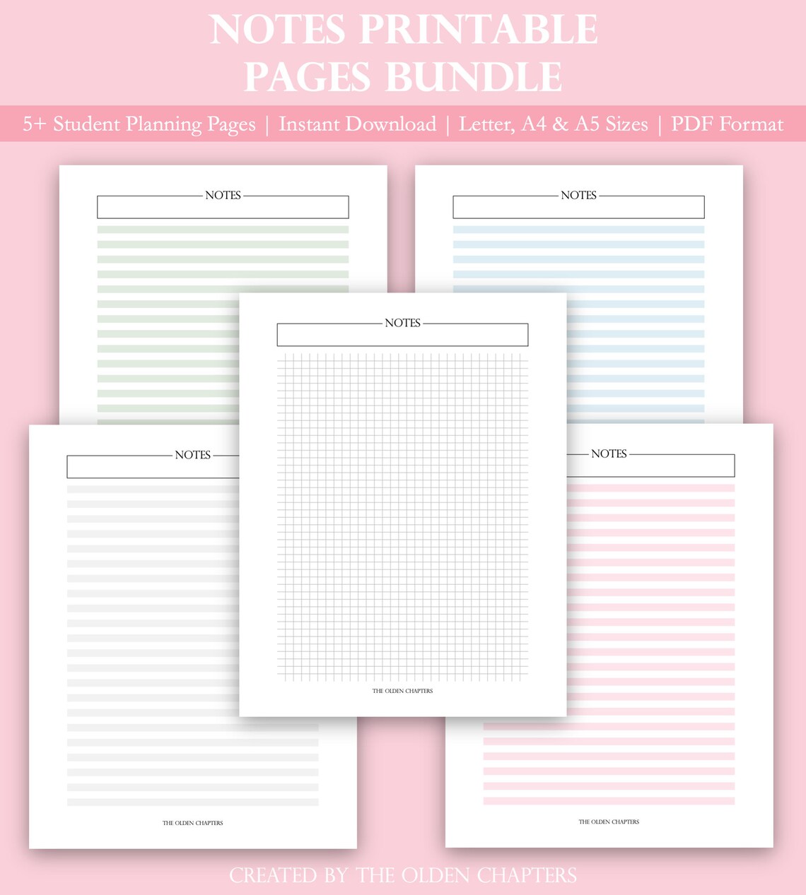 Graph and Lined Notes Pages Printable Bundle | Digital Note Taking ...