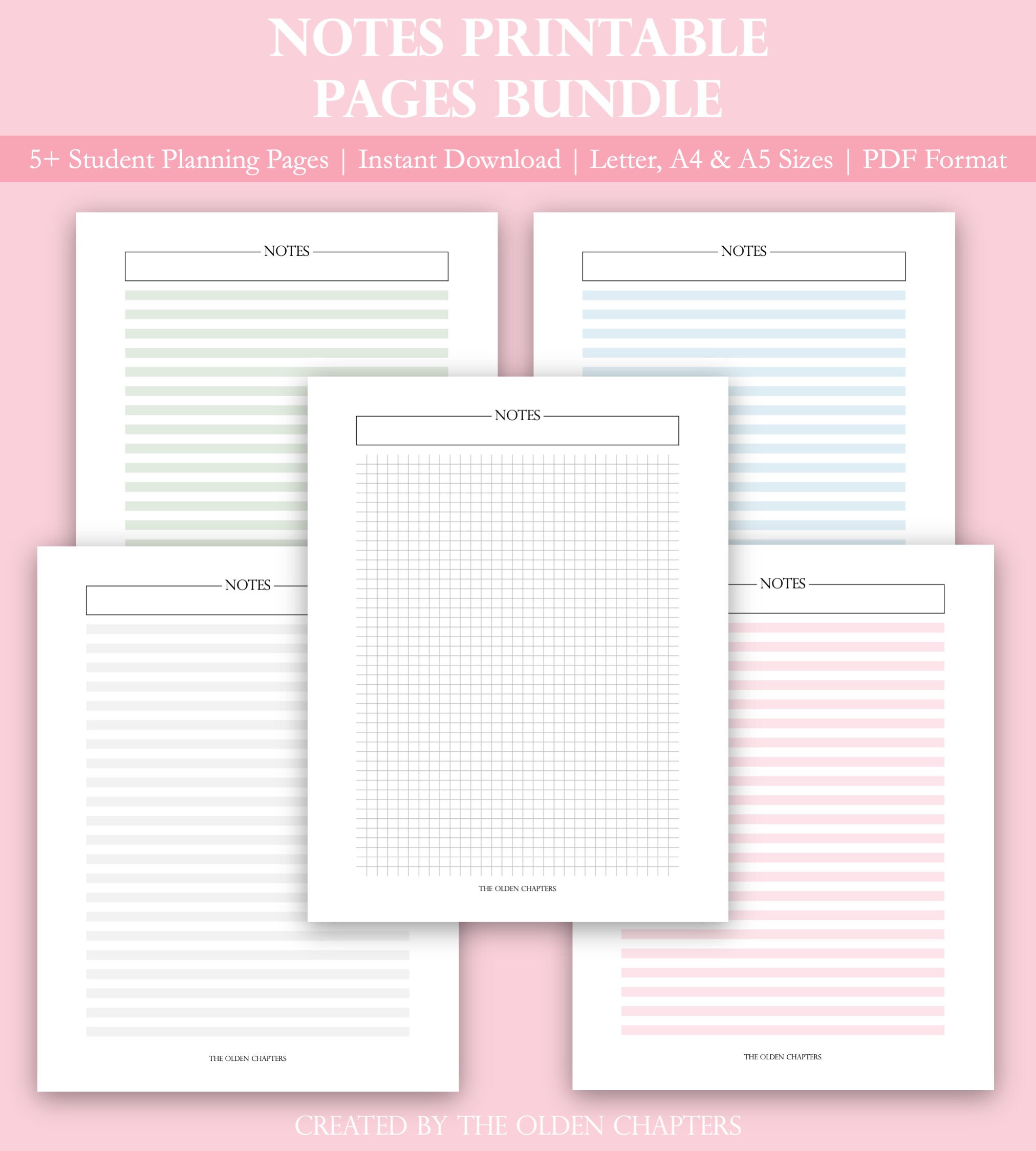 Graph and Lined Notes Pages Printable Bundle | Digital Note Taking ...
