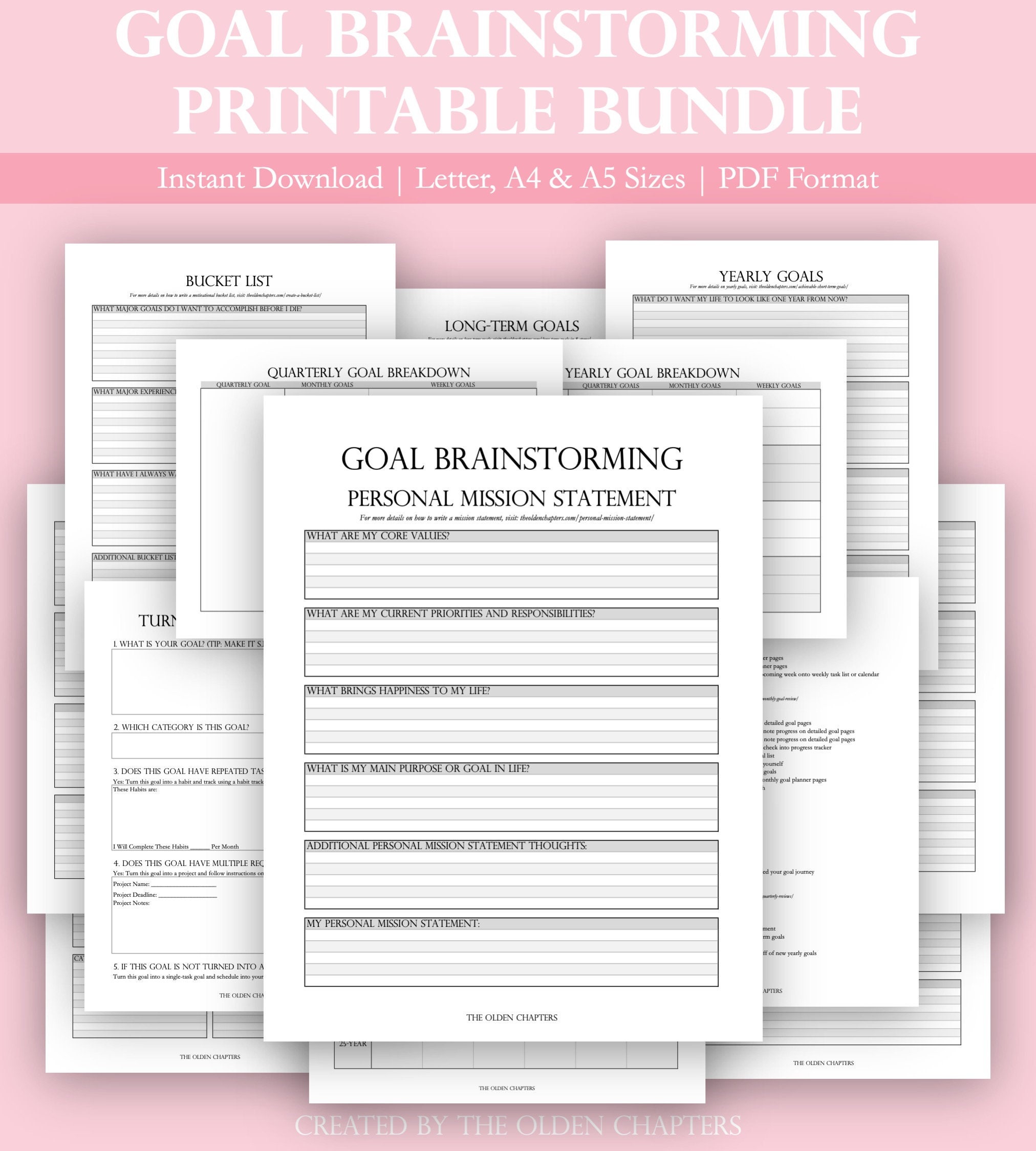 Goal Brainstorming Worksheet Printable Bundle Goal Worksheet | Etsy