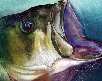 Largemouth Bass Head Painting Giclee Prints