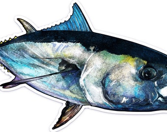 Bluefin Tuna Die-cut Bumper Sticker or Decal 7.5" X 4" UV Coated Inks