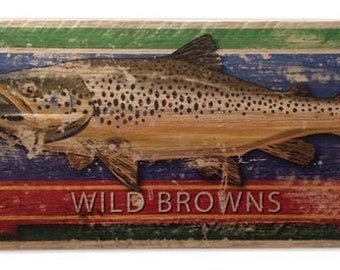 Wild Brown Trout Distressed Wood Sign 10" x 5.25"
