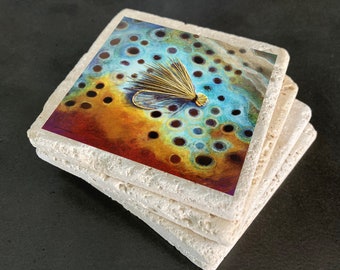 Fly Fishing Illustrated Stone Coasters by FishWear Designs