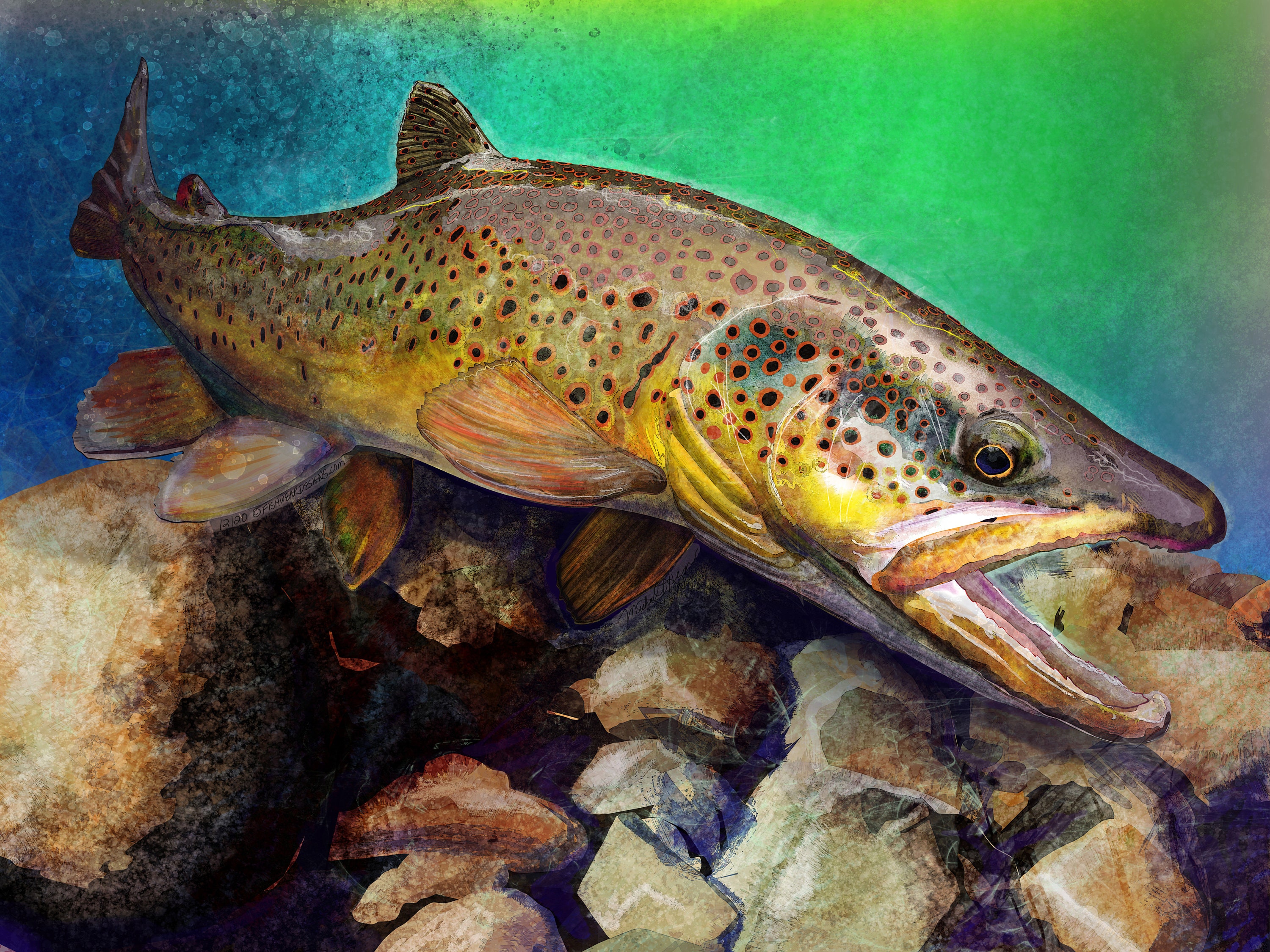 The Wild Brown Trout in Blue Green, Painting Artist Prints - Etsy UK