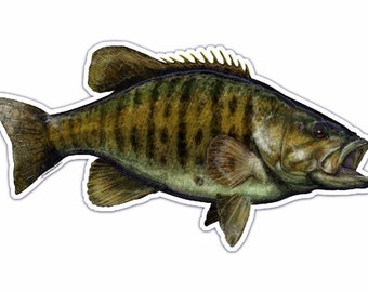 Smallmouth Bass Die-cut Bumper Sticker or Decal 7.5" X 4" UV Coated Inks