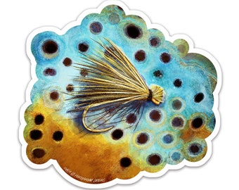Elk Caddis Wild Brown Trout, Diecut Sticker 4.75"x5" UV Coated inks Fishing Stickers Fly Fishing, Trout Fishing Decal Window Sticker