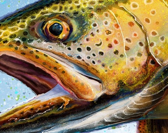 Mountain Streams Brown Trout Head Painting Giclee Prints