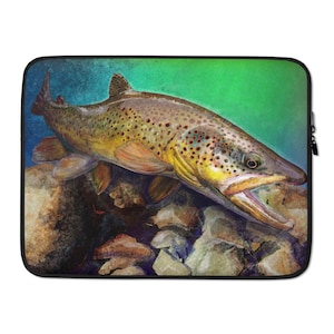 The Wild Brown Trout in Blue Green, Laptop Sleeve