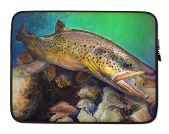 The Wild Brown Trout in Blue Green, Laptop Sleeve