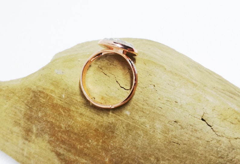 White Faux Druzy Ring Sparkling Cabochon Ring Adjustable Rose Gold Ring Bohemian Ring Druzy Jewelry Gift For Woman Rose Gold Jewelry
