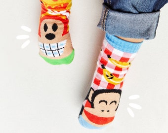 Julius and Bob ~ Kids Boys Girls Toddlers Mismatched BBQ Friends Socks - Pals + Paul Frank limited edition collab fun socks