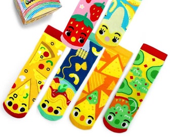 Pals TASTE BUDS - mismatched kawaii food socks gift 3 pair BUNDLE -  Strawberry and Banana, Pizza and Pasta, Chips and Guac