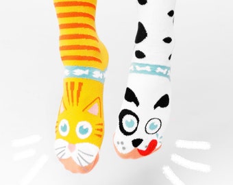 CAT & DOG ~ ADULT Mismatched Cute Animal Pals Socks Set