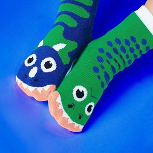 T-Rex & Triceratops Adult and Kid Sock set of cool fun colorful cute dinosaur Matchy Mismatchy image 9