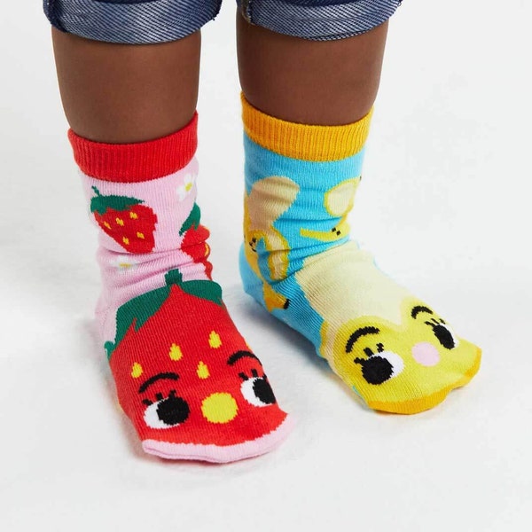 Strawberry & Banana | Mismatched Kids Socks | Fun Socks | Crazy Socks | Food Socks | Cute Socks | Girls Socks | Boys Socks