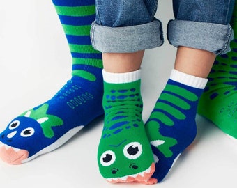 T-Rex & Triceratops Adult and Kid Sock set of cool fun colorful cute dinosaur Matchy Mismatchy