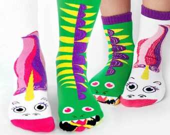 DRAGON & UNICORN ~ MATCHY mismatchy Mom and Me fun quirky magical socks set - 1 adult 1 kid size pair bundle