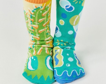 Pokey & Poppy fun awesome green bubble and cactus mismatched kids socks for boys and girls