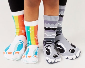 Rainbowface & Mr. Gray ~ MATCHY mismatchy Mom and Me silly opposocks set - 1 adult 1 kid size pair bundle